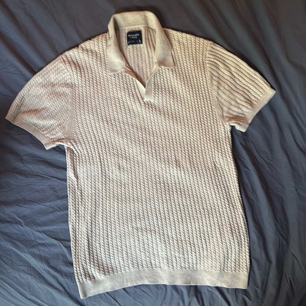 Abercrombie & Fitch Mini Cable Sweater Polo | Oatmeal/Tan | Size M